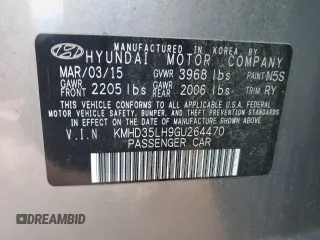 2016 Hyundai Elantra with VIN KMHD35LH9GU264470, listed as a Copart auction lot 83050964 with 87,931 mi miles and Salvage Title. Bid and sale history available at DreamBid. Image 13.