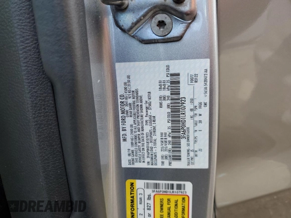 2020 Ford Fusion SE z VIN 3FA6P0HD1LR107923, wystawiony jako Copart lot #48995215 z przebiegiem 62 549 mil mil oraz Nie do naprawy • Non repairable. Historia ofert i sprzedaży dostępna na DreamBid. Obrazek 14.