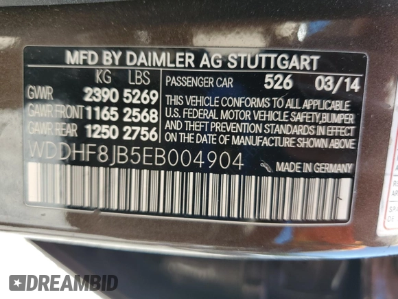 2014 Mercedes-Benz E 350 Luxury with VIN WDDHF8JB5EB004904, listed as a Copart auction lot 56923425 with 135,459 mi miles and Salvage title. Bid and sale history available at DreamBid. Image 13.