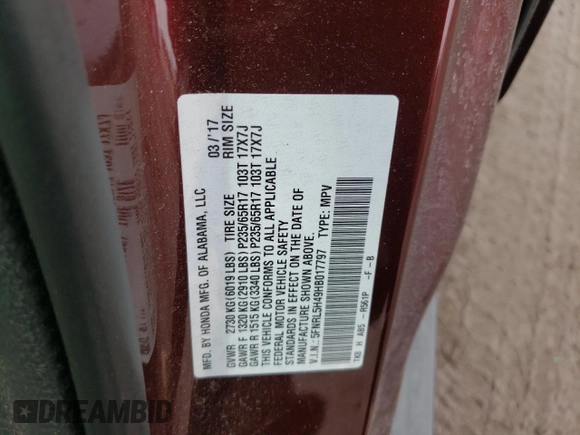 2017 Honda Odyssey EX z VIN 5FNRL5H49HB017797, wystawiony jako Copart lot #48379005 z przebiegiem 96 939 mil mil oraz Szkoda całkowita • Salvage title. Historia ofert i sprzedaży dostępna na DreamBid. Obrazek 13.