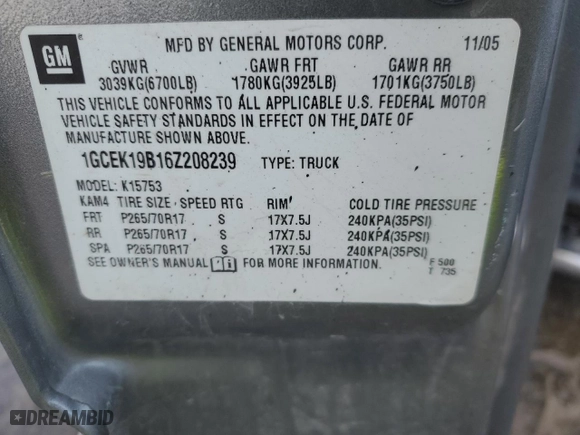 2006 Chevrolet Silverado 1500 LT2 with VIN 1GCEK19B16Z208239, listed as a Copart auction lot 42904305 with 130,263 mi miles and Salvage Title. Bid and sale history available at carsss.com. Image 14.