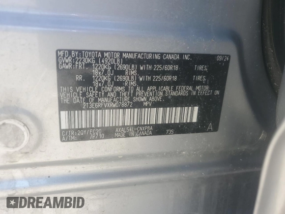 2024 Toyota RAV4 Hybrid XSE z VIN 2T3E6RFVXRW078872, wystawiony jako Copart lot #57592315 z przebiegiem 20 502 mil mil oraz Szkoda całkowita • Salvage title. Historia ofert i sprzedaży dostępna na DreamBid. Obrazek 14.
