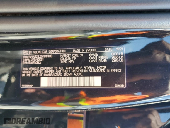 2022 Volvo XC90 Inscription with VIN YV4A221L2N1817813, listed as a Copart auction lot 68428904 with 47,601 mi miles and Salvage title. Bid and sale history available at DreamBid. Image 14.