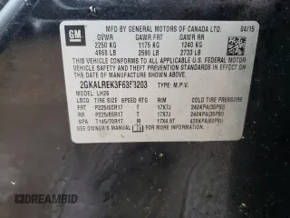 2015 GMC Terrain SLE with VIN 2GKALREK3F6353203, listed as a Copart auction lot 46621165 with 122,053 mi miles and Salvage Title. Bid and sale history available at DreamBid. Image 12.