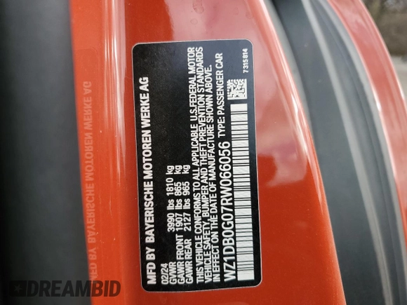 2024 Toyota Supra 3.0 с VIN WZ1DB0G07RW066056, выставлен на аукционе Copart как лот 83676044 с пробегом 3 621 миль миль и Списание • Salvage title. История ставок и продаж доступна на DreamBid. Изображение 14.