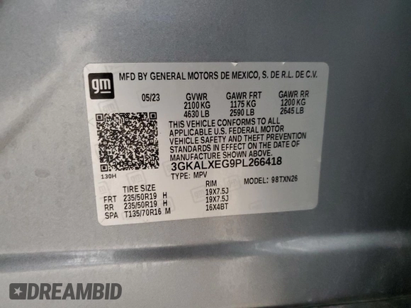 2023 GMC Terrain Denali with VIN 3GKALXEG9PL266418, listed as a Copart auction lot 51670285 with Not provided miles and Salvage title. Bid and sale history available at DreamBid. Image 13.