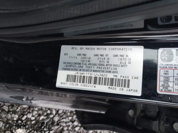 2015 Mazda 3 i SV with VIN JM1BM1T73F1243820, listed as a IAAI auction lot 41167112 with 126,063 mi miles. Bid and sale history available at carsss.com. Image 9.
