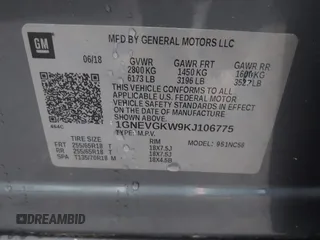 2019 Chevrolet Traverse LT Cloth with VIN 1GNEVGKW9KJ106775, listed as a IAAI auction lot 41223117 with 61,283 mi miles. Bid and sale history available at carsss.com. Image 9.