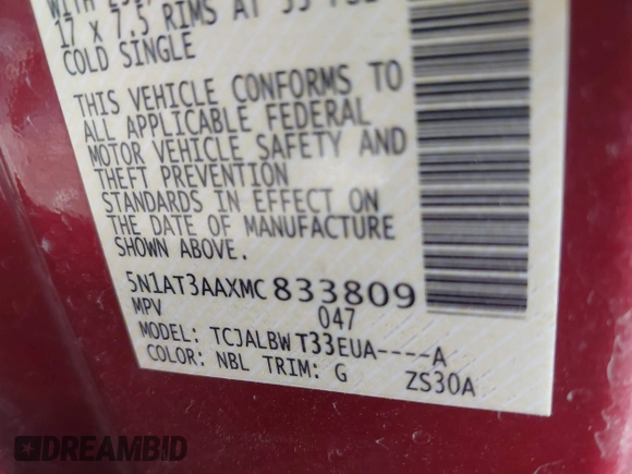 2021 Nissan Rogue S z VIN 5N1AT3AAXMC833809, wystawiony jako IAAI lot #42044452 z przebiegiem 60 880 mil mil oraz . Historia ofert i sprzedaży dostępna na DreamBid. Obrazek 22.