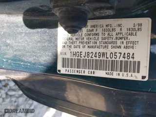 1998 Honda Civic EX with VIN 1HGEJ8249WL057484, listed as a IAAI auction lot 41776124 with 203,020 mi miles. Bid and sale history available at carsss.com. Image 9.