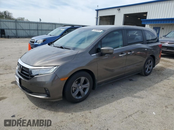 2021 Honda Odyssey EX z VIN 5FNRL6H5XMB019406, wystawiony jako Copart lot #54990945 z przebiegiem 77 941 mil mil oraz Szkoda całkowita • Salvage title. Historia ofert i sprzedaży dostępna na DreamBid. Obrazek 1.
