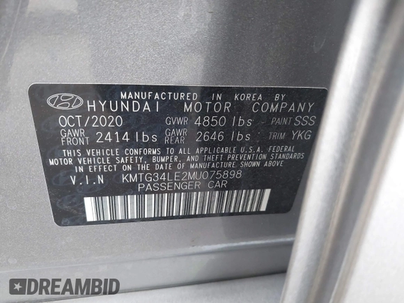 2021 Genesis G70 3.3T with VIN KMTG34LE2MU075898, listed as a IAAI auction lot 41375438 with 41,429 mi miles and . Bid and sale history available at DreamBid. Image 9.