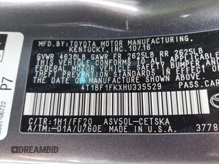 2017 Toyota Camry XLE with VIN 4T1BF1FKXHU335529, listed as a IAAI auction lot 42246459 with 249,365 mi miles and . Bid and sale history available at DreamBid. Image 9.