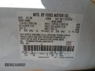 2020 Ford Explorer XLT with VIN 1FMSK7DH8LGB63675, listed as a IAAI auction lot 41802997 with 95,665 mi miles and . Bid and sale history available at DreamBid. Image 9.