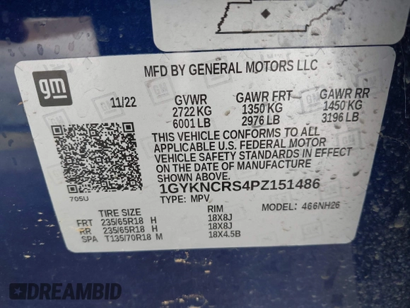 2023 Cadillac XT5 FWD Premium Luxury with VIN 1GYKNCRS4PZ151486, listed as a IAAI auction lot 42099826 with 42,274 mi miles and . Bid and sale history available at DreamBid. Image 9.