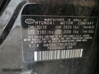 2019 Hyundai Elantra Preferred with VIN KMHD84LFXKU872632, listed as a Copart auction lot 48331505 with 111,018 mi miles and Non Repairable. Bid and sale history available at carsss.com. Image 13.