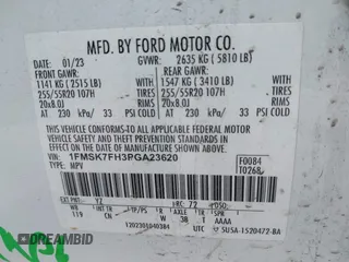 2023 Ford Explorer Limited с VIN 1FMSK7FH3PGA23620, выставлен на аукционе IAAI как лот 42428234 с пробегом 54 299 миль миль и . История ставок и продаж доступна на DreamBid. Изображение 9.