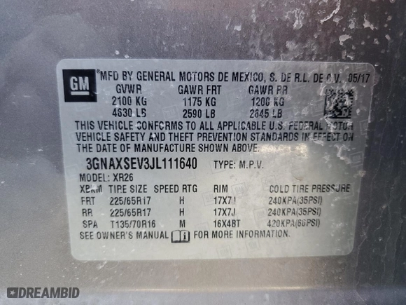 2018 Chevrolet Equinox LT with VIN 3GNAXSEV3JL111640, listed as a Copart auction lot 51283625 with 109,514 mi miles and Salvage Title. Bid and sale history available at carsss.com. Image 14.