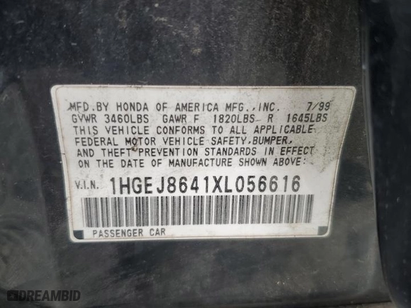 1999 Honda Civic EX with VIN 1HGEJ8641XL056616, listed as a Copart auction lot 45352295 with 162,291 mi miles and Salvage Title. Bid and sale history available at carsss.com. Image 12.