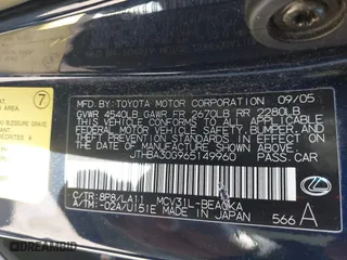 2006 Lexus ES 330 with VIN JTHBA30G965149960, listed as a IAAI auction lot 41996454 with 179,029 mi miles. Bid and sale history available at carsss.com. Image 9.