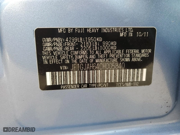 2012 Subaru Impreza Sedan 2.0i Limited with VIN JF1GJAH64CH005840, listed as a Copart auction lot 85044564 with 130,075 mi miles and Salvage Title. Bid and sale history available at carsss.com. Image 14.