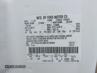 2008 Ford F-150 XLT with VIN 1FTPW14V28FA72092, listed as a IAAI auction lot 42038639 with 211,839 mi miles. Bid and sale history available at carsss.com. Image 9.