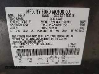 2017 Ford Explorer XLT с VIN 1FM5K8D89HGC74360, выставлен на аукционе Copart как лот 55303965 с пробегом 105 510 миль миль и Списание • Salvage title. История ставок и продаж доступна на DreamBid. Изображение 14.