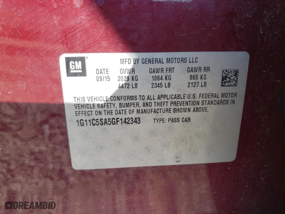 2016 Chevrolet Malibu Limited LT with VIN 1G11C5SA5GF142343, listed as a Copart auction lot 42979935 with 198,939 mi miles and Salvage Title. Bid and sale history available at carsss.com. Image 12.