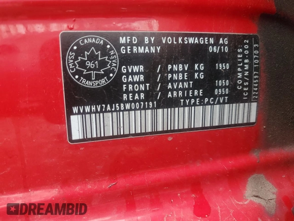 2011 Volkswagen GTI Autobahn z VIN WVWHV7AJ5BW007191, wystawiony jako Copart lot #56857015 z przebiegiem 262 297 mil mil oraz Szkoda całkowita • Salvage title. Historia ofert i sprzedaży dostępna na DreamBid. Obrazek 12.