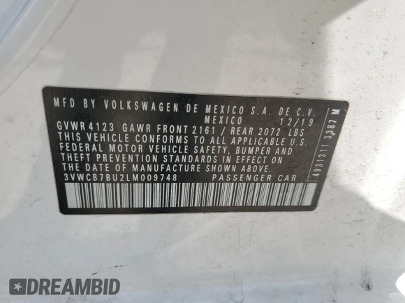 2020 Volkswagen Jetta S z VIN 3VWCB7BU2LM009748, wystawiony jako Copart lot #56191655 z przebiegiem 97 022 mil mil oraz Szkoda całkowita • Salvage title. Historia ofert i sprzedaży dostępna na DreamBid. Obrazek 12.