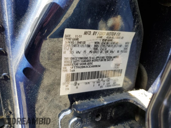 2012 Ford Super Duty F-250 SRW XL with VIN 1FT7W2B63CEA95834, listed as a Copart auction lot 53275675 with 150,722 mi miles and Salvage Title. Bid and sale history available at carsss.com. Image 14.