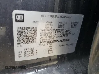 2022 Chevrolet Silverado 1500 LT with VIN 1GCUDDED2NZ537092, listed as a Copart auction lot 49400215 with 47,184 mi miles and Salvage Title. Bid and sale history available at DreamBid. Image 12.