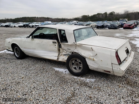 1985 Chevrolet Monte Carlo Sport SS with VIN 1G1GZ37G3FR191080, listed as a Copart auction lot 88876755 with 27,791 mi miles and Salvage Title. Bid and sale history available at carsss.com. Image 2.