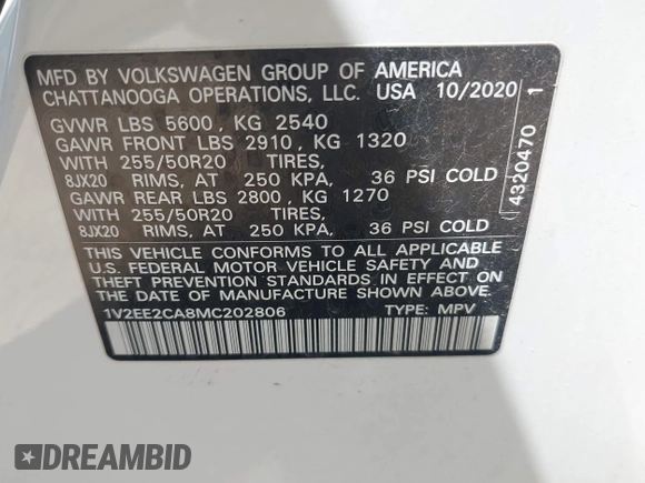 2021 Volkswagen Atlas SEL с VIN 1V2EE2CA8MC202806, выставлен на аукционе IAAI как лот 41984025 с пробегом 126 868 миль миль и . История ставок и продаж доступна на DreamBid. Изображение 9.