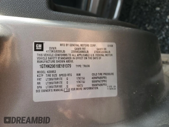 2008 GMC Sierra 2500HD SLT z VIN 1GTHK29618E181379, wystawiony jako Copart lot #78244454 z przebiegiem 161 846 mil mil oraz Szkoda całkowita • Salvage title. Historia ofert i sprzedaży dostępna na DreamBid. Obrazek 14.