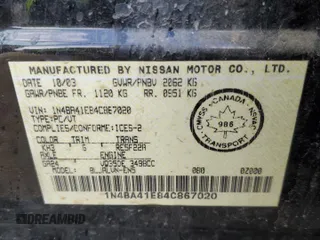 2004 Nissan Maxima SE with VIN 1N4BA41E84C867020, listed as a Copart auction lot 63047855 with 124,426 mi miles and Salvage title. Bid and sale history available at DreamBid. Image 12.