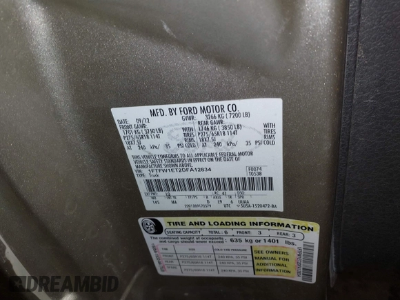 2013 Ford F-150 XL with VIN 1FTFW1ET2DFA12834, listed as a IAAI auction lot 41622247 with 192,097 mi miles and . Bid and sale history available at carsss.com. Image 9.