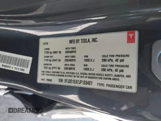 2018 Tesla Model 3 Long Range Battery with VIN 5YJ3E1EA7JF163401, listed as a IAAI auction lot 41829681 with 90,065 mi miles. Bid and sale history available at carsss.com. Image 9.