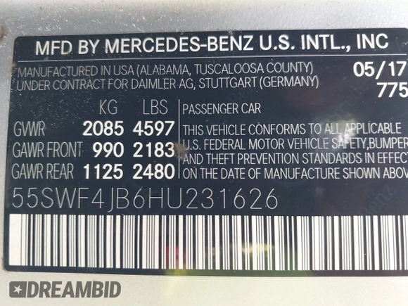 2017 Mercedes-Benz C 300 z VIN 55SWF4JB6HU231626, wystawiony jako IAAI lot #42065902 z przebiegiem 74 607 mil mil oraz . Historia ofert i sprzedaży dostępna na DreamBid. Obrazek 9.