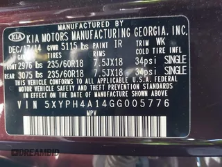 2016 Kia Sorento EX with VIN 5XYPH4A14GG005776, listed as a IAAI auction lot 41839707 with 61,903 mi miles. Bid and sale history available at carsss.com. Image 9.