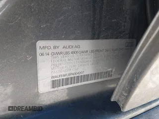 2015 Audi A4 Premium Plus with VIN WAUFFAFL6FN004207, listed as a IAAI auction lot 41639153 with 62,409 mi miles. Bid and sale history available at carsss.com. Image 9.
