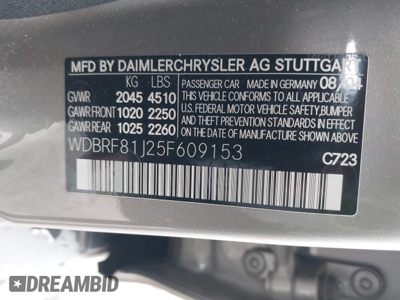2005 Mercedes-Benz C 240 with VIN WDBRF81J25F609153, listed as a IAAI auction lot 41582984 with 148,546 mi miles and . Bid and sale history available at DreamBid. Image 9.