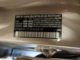 2003 Mercedes-Benz C 240 с VIN WDBRF81J13F426419, выставлен на аукционе IAAI как лот 41522789 с пробегом 107 402 миль миль и . История ставок и продаж доступна на DreamBid. Изображение 9.