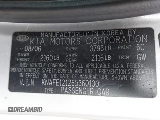2006 Kia Spectra EX z VIN KNAFE121265360130, wystawiony jako IAAI lot #42345843 z przebiegiem 152 987 mil mil oraz . Historia ofert i sprzedaży dostępna na DreamBid. Obrazek 9.