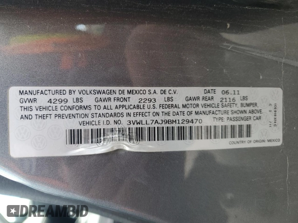 2011 Volkswagen Jetta TDI с VIN 3VWLL7AJ9BM129470, выставлен на аукционе Copart как лот 56124645 с пробегом 241 833 миль миль и Списание • Salvage title. История ставок и продаж доступна на DreamBid. Изображение 12.