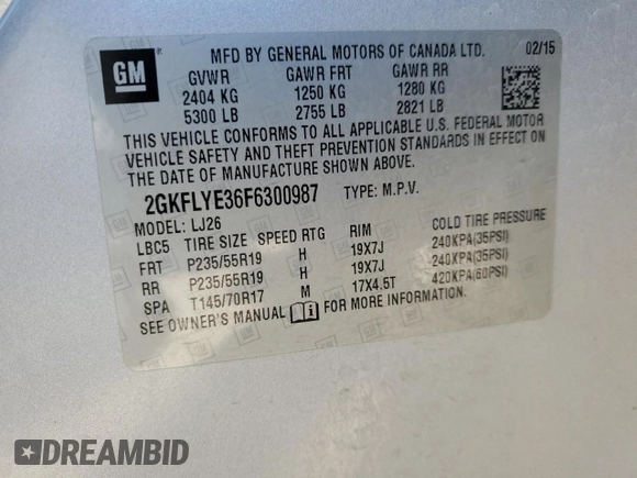 2015 GMC Terrain SLT with VIN 2GKFLYE36F6300987, listed as a Copart auction lot 48687355 with 135,965 mi miles and Salvage Title. Bid and sale history available at carsss.com. Image 15.