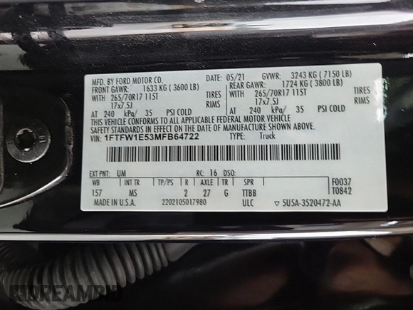 2021 Ford F-150 XL with VIN 1FTFW1E53MFB64722, listed as a IAAI auction lot 42905391 with 80,356 mi miles and . Bid and sale history available at DreamBid. Image 15.