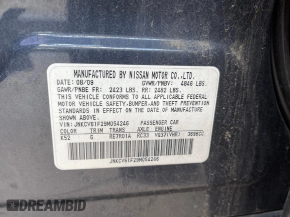 2009 Infiniti G37 x with VIN JNKCV61F29M054246, listed as a Copart auction lot 56072875 with 116,449 mi miles and Salvage Title. Bid and sale history available at DreamBid. Image 10.
