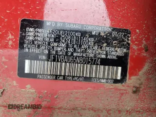 2022 Subaru WRX GT with VIN JF1VBAU65N8015774, listed as a Copart auction lot 78547064 with Not provided miles and Salvage title. Bid and sale history available at DreamBid. Image 13.