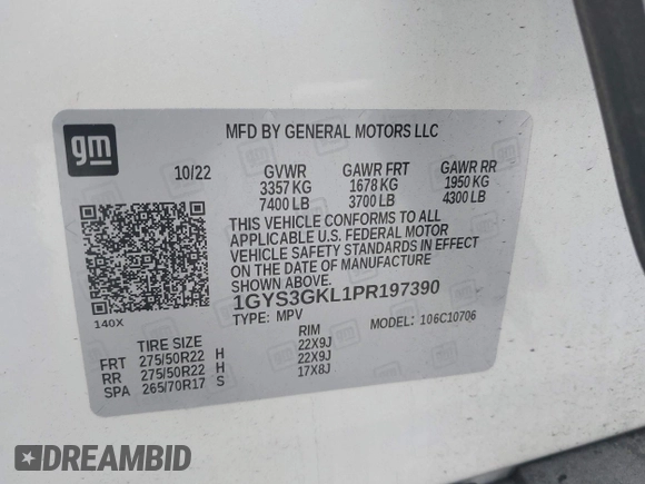 2023 Cadillac Escalade RWD Sport Platinum with VIN 1GYS3GKL1PR197390, listed as a IAAI auction lot 41590503 with 14,711 mi miles and . Bid and sale history available at DreamBid. Image 9.